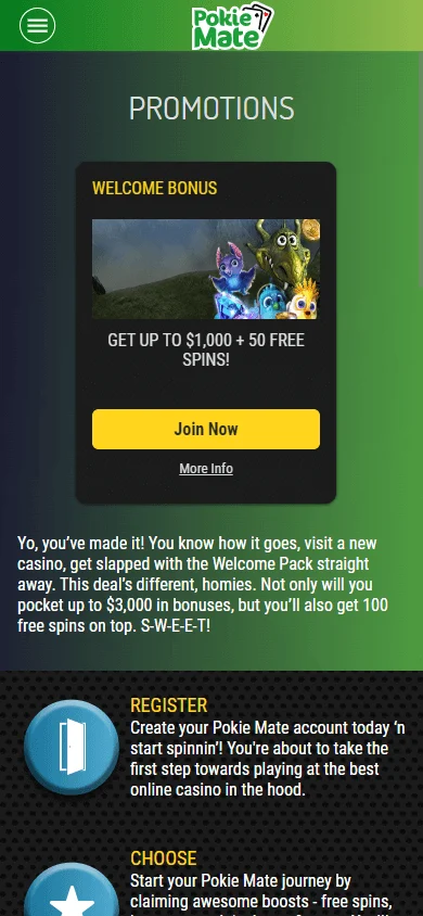 Pokie Mate Casino mobile promotions area with recurring bonus offers